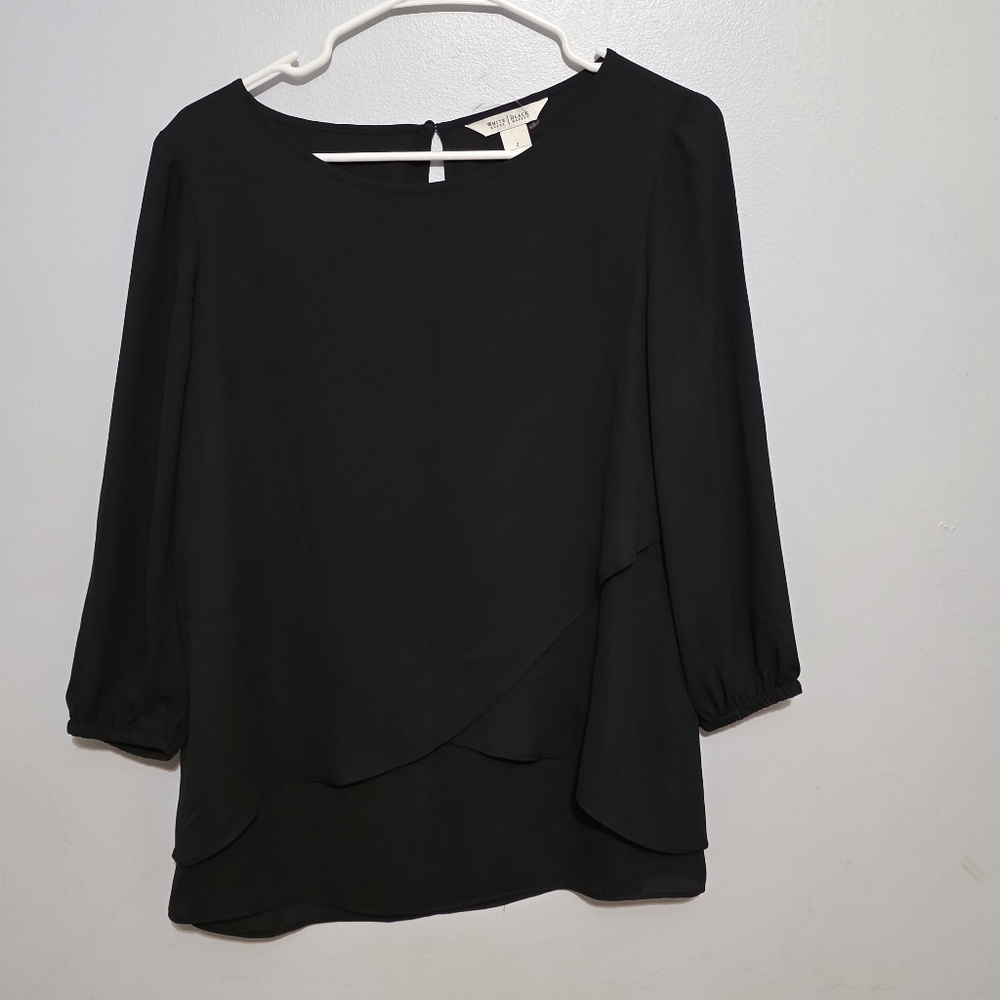 White House Black Market Black Layered Blouse Size 2